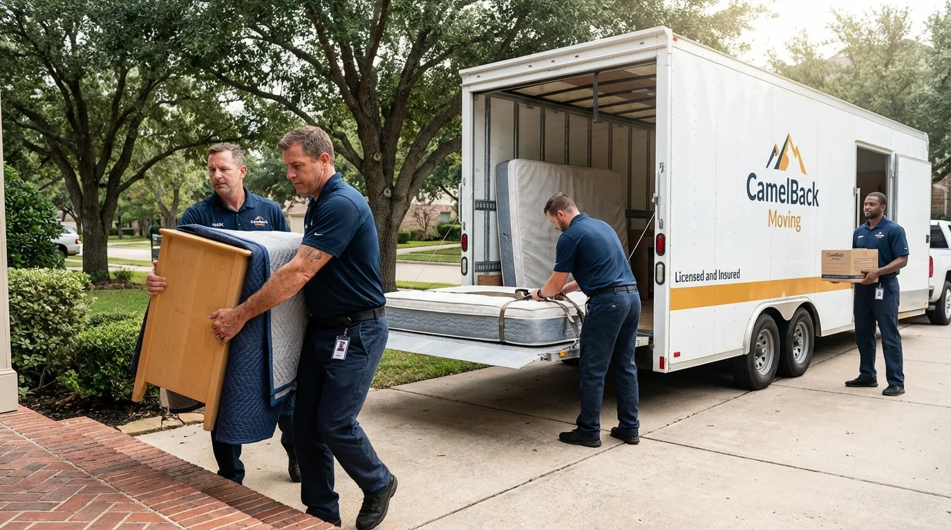 Crew loading residential truck for cross-state move from Vivian, LA