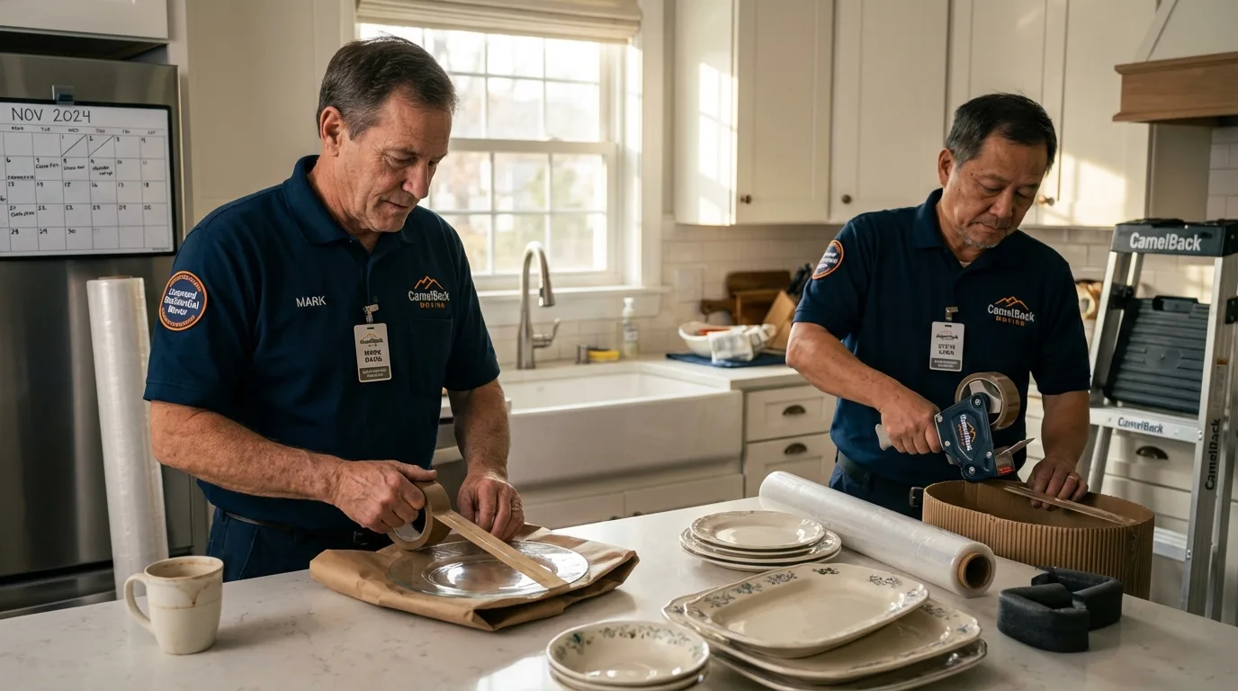Professional crew packing kitchen dishware in Vivian, LA